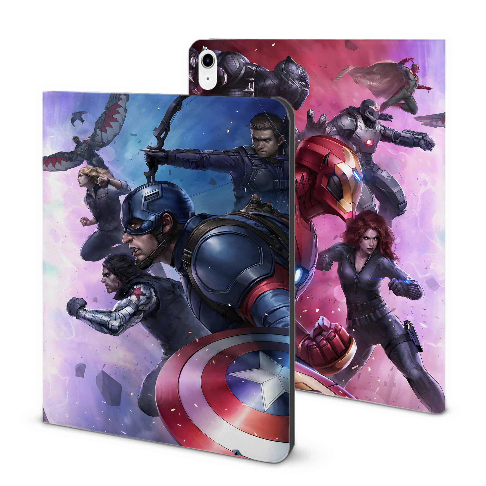 （画像用） アベンジャーズ The Avengers IPad ケース ブック型 PUレザー TPU 耐衝撃 軽量 薄型 ペン収納なし 全面保護 IPad 各モデル対応